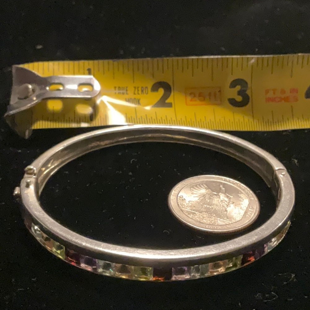 Multi Gemstone Hinged 925 Silver Bangle - image 1